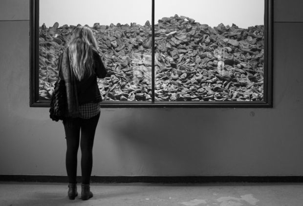 Shoes on display at the Auschwitz Museum