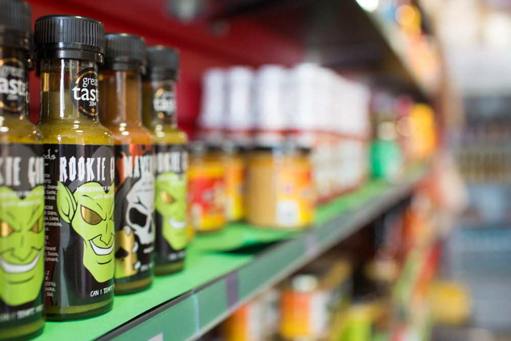 Shelves of chilli sauce, Brighton Chilli Sauce Shop, Brighton