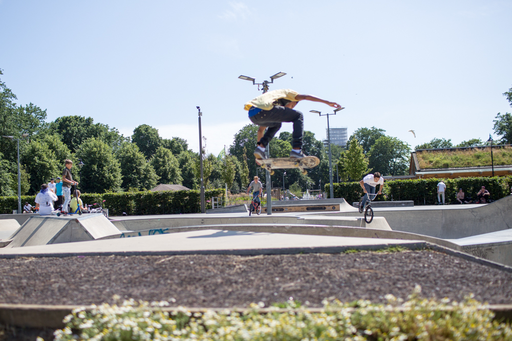 Skate boarder jump The Level Brighton