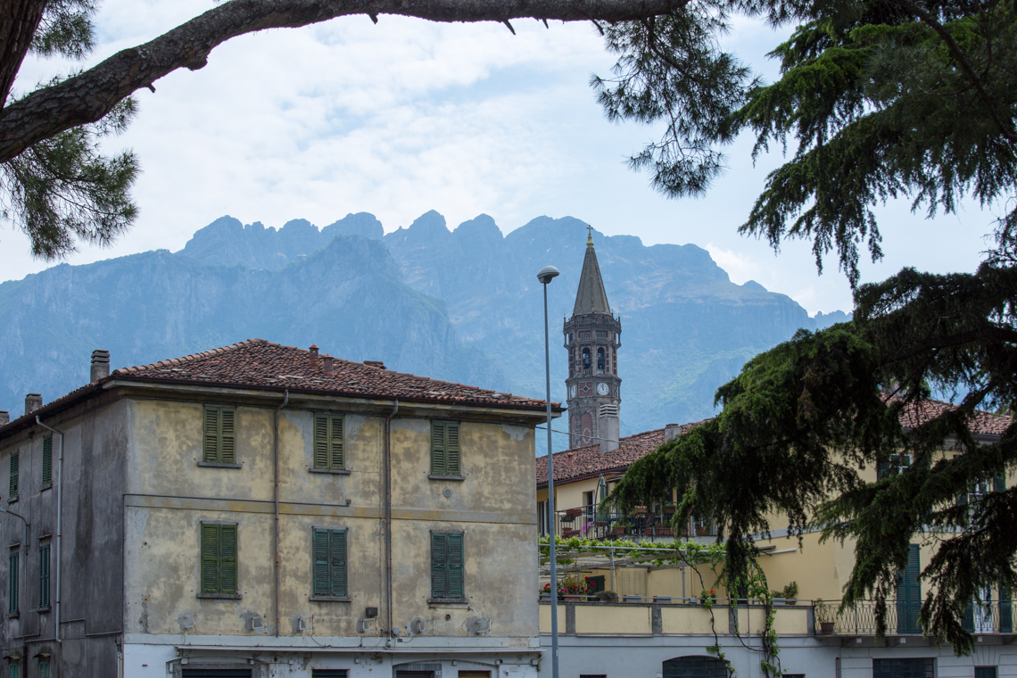 Lecco's Bell Tower in the distance and Monte Resegone