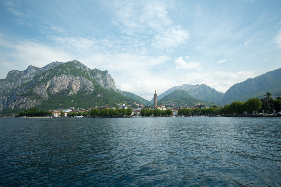 Mountains and Lecco, view from Lake Como