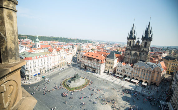 Square from clock tower Prague