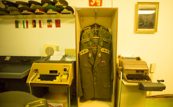 Uniforms at underground bunker, Hotel Jalta, Prague 