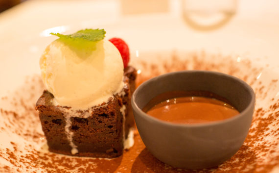 Chocolate brownie dessert at The Roman Baths Kitchen