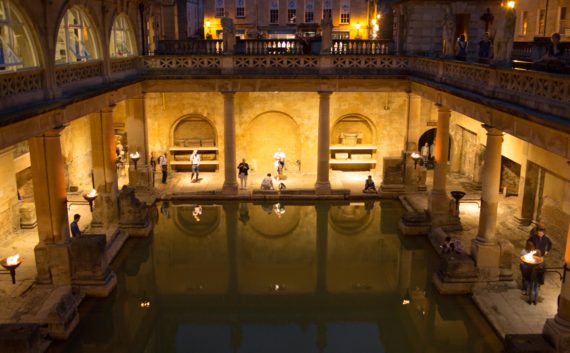 View down onto the Roman Baths in Bath